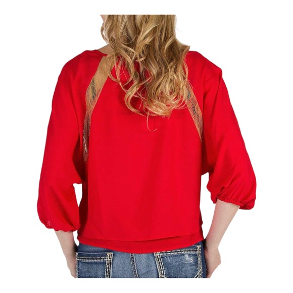 MM Couture Chiffon Shirt by Miss Me Lace Boho HippieTop Dolman Sleeves Sz M NWOT - Picture 2 of 12